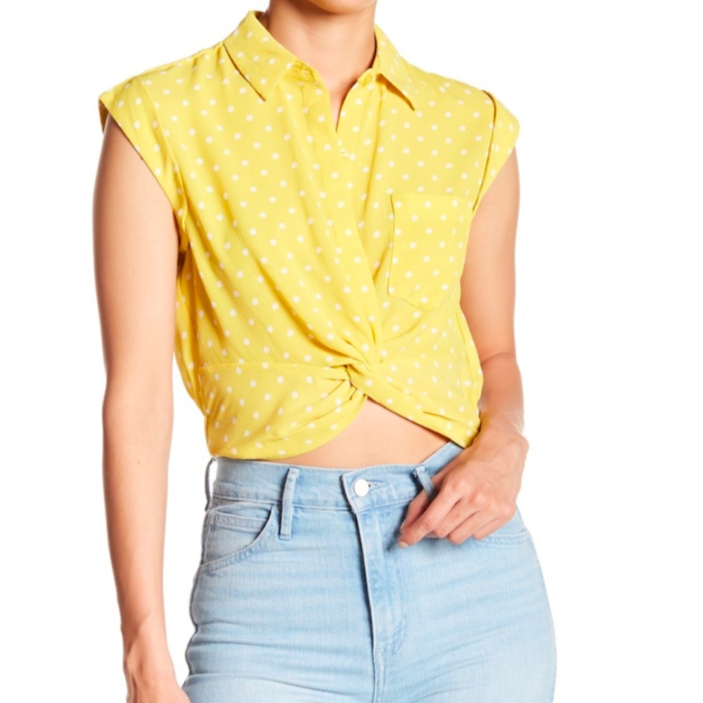 June & Hudson yellow polka dot front knot blouse - Picture 2 of 7